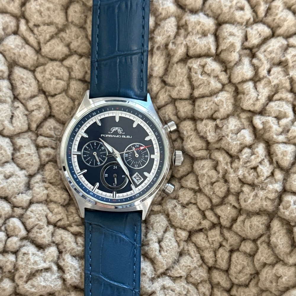 Forsining Blue Leather Strap Watch